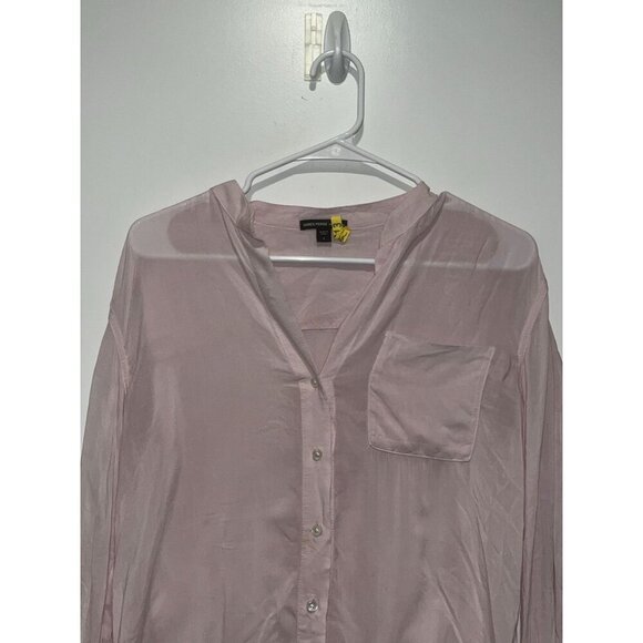 James Perse Light Pink Sheer Button-Down Long Sleeve Women's Blouse Size 1 Small - Picture 2 of 7